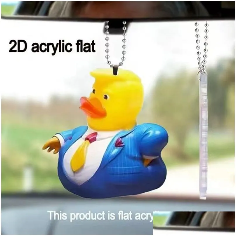 Trump Ducks Keychain Acrylic 2D Rearview Mirror Key Chain Car Decoration Pendant