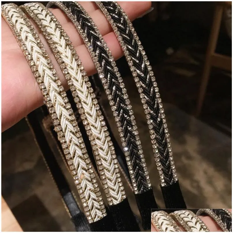 New Special Design Headband Full Round Rhinestones Slim Knit Belt Style With Tie Hair Hoop Whole2569179