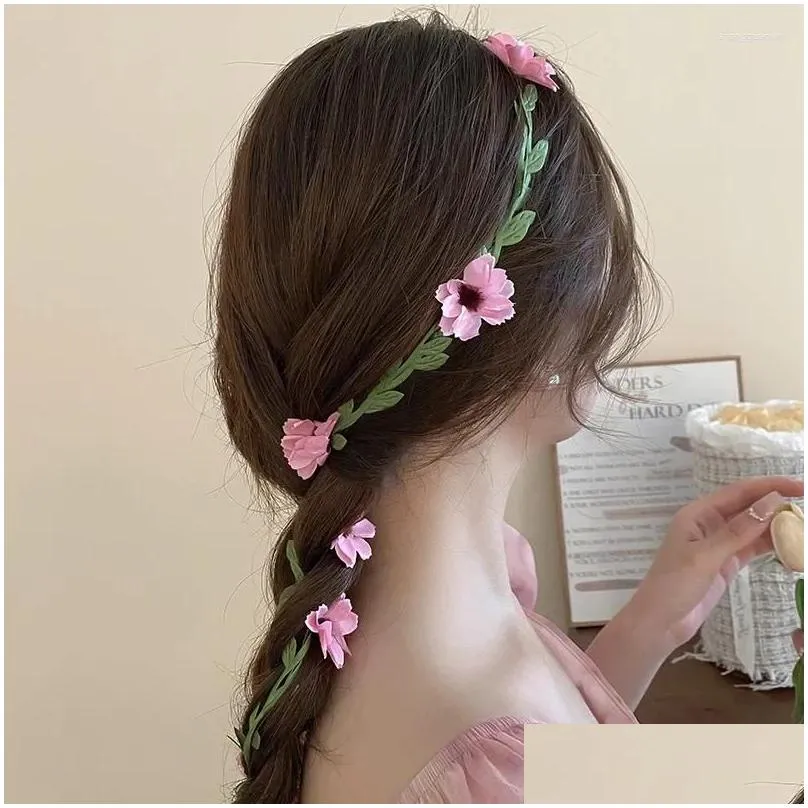 Hair Clips Daisies Flowers Green Leaf Rattan Headband For Women Sweet Summer Fashion Accessories Fairycore Hairwears Girls Gift