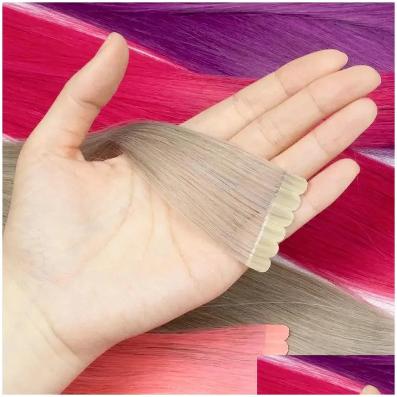 Extensions Tape In Hair Extensions Human Hair Colored Hair Exetnsions Mini Tape Ins For Highlights/Add Volume Doublesided Adhesive