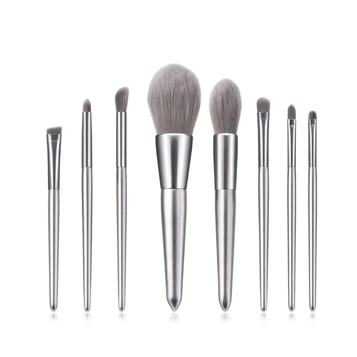 8pcs elegant silver handle makeup brush set gray hair foundation eyeshadow cosmetic Make Up brush set kit flame brush Beauty