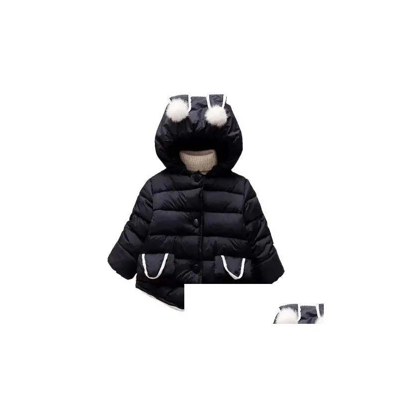 Down Coat Winter Fashion Kid Girls Lengthen Ears Cotton--Padded Jacket Child Solid Outwear