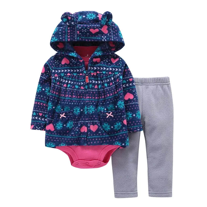 BABY GIRL CLOTHES cartoon bear hooded jacket+rompers+pant autumn winter costume unisex newborn set 3 pieces infant outfits