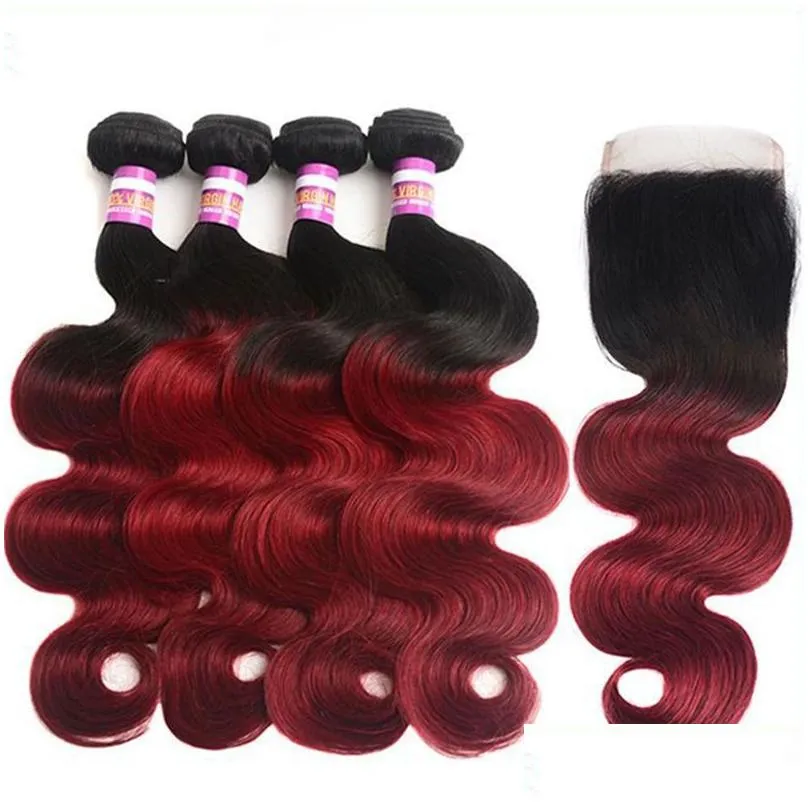 Precolored remy human Hair 3 Bundles with Closure 1b27 T1B99J Body Wave Hair Weaves 13x4 frontal closure T1B30 T1BBUG5043198