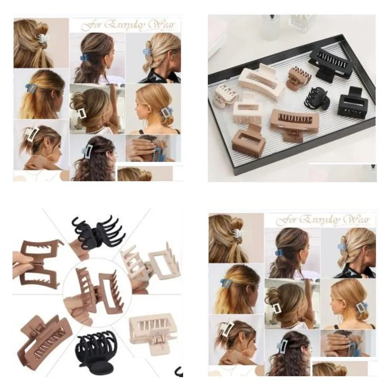 Hair Clips for Women Rectangle Claw Thick Hair Square for Thin Hair Accessories for Women - Brown