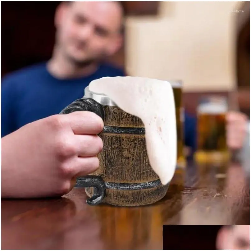 Mugs 450ml Wood Style Beer Mug Portable Barrel Cup Double Wall Drinking Christmas Gift For Tea Milk
