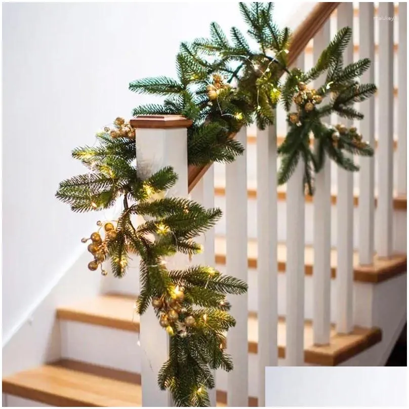 Decorative Flowers Artificial Christmas Garland Ivy Vine Seasonal Pine Needles Cypress Greenery Plant For Xmas Home Halloween Winter