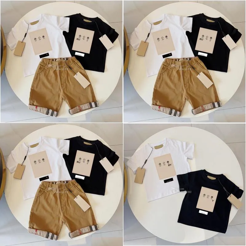 toddler t shirt kids clothes kid sets boys designer set 1-15 ages girl boy t shirt luxury summer shorts Sleeve With letters tags Classic black