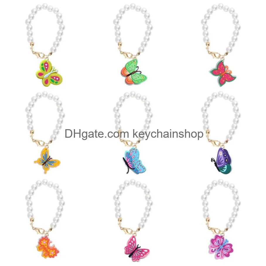 colorful butterfly imitation pearl charm accessories for 40oz cup and simple modern tumbler with handle sile key chain