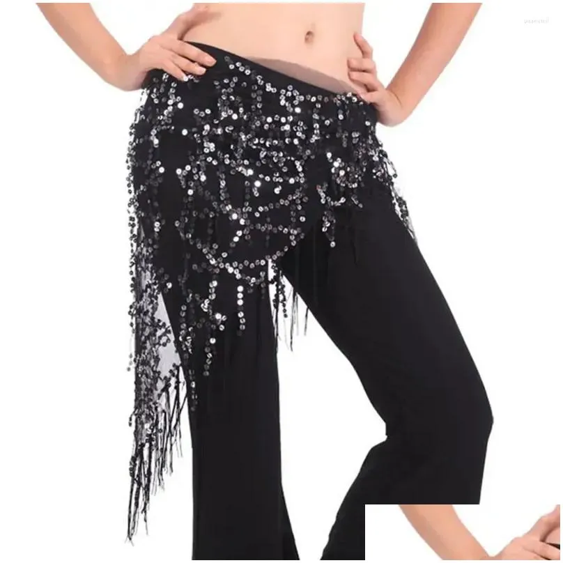 Stage Wear Women Show Costumes Sequins Dancer Skirt Hip Scarf Belly Dance Belt Waist Chain