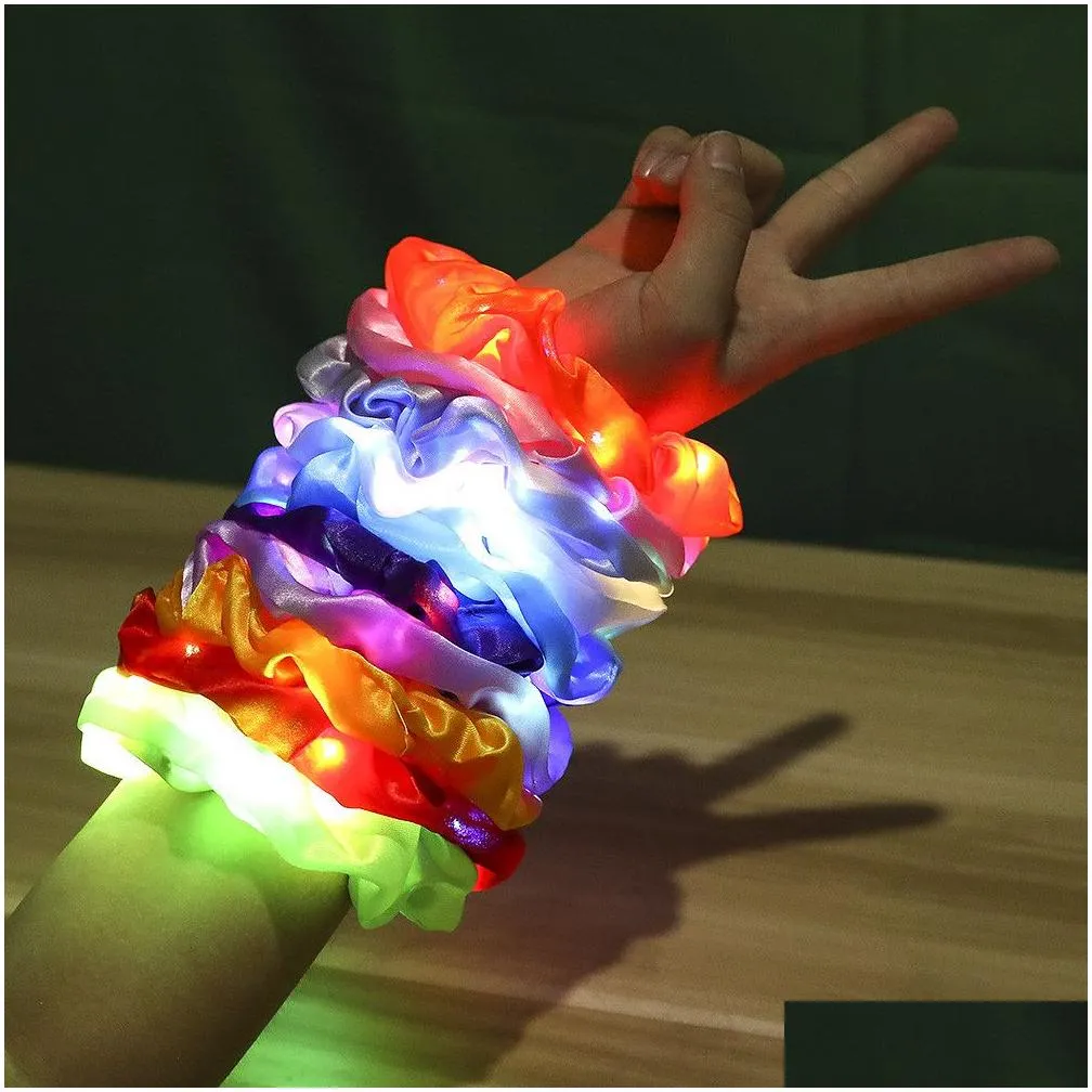 Girls LED Luminous Scrunchies Hairband Ponytail Holder Headwear Elastic Hair Bands Solid Color Hair Accessories 20pcs2138403