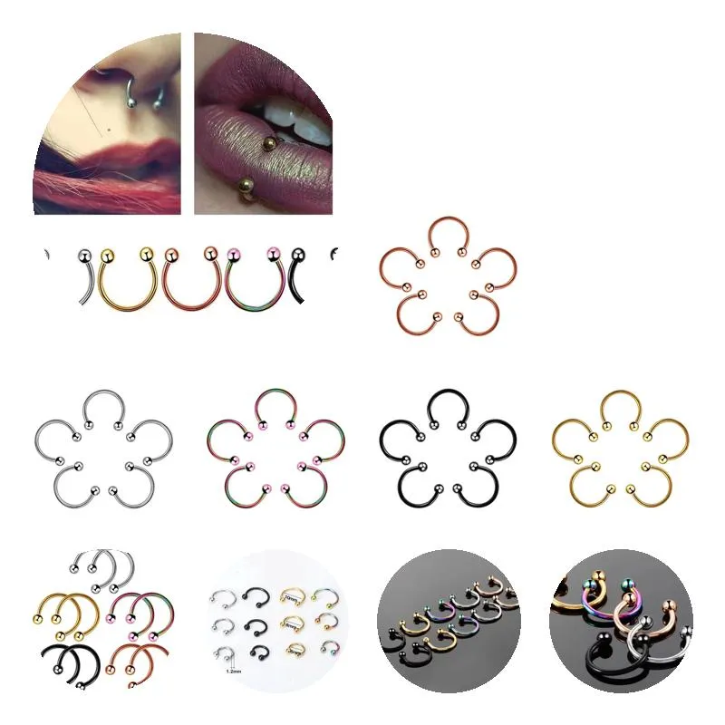 Nose Rings & Studs Fashion Stainless Steel Horseshoe Fake Ring C Clip Lip Piercing Stud Hoop For Women Men Barbell Drop Delivery Je J Ot67H