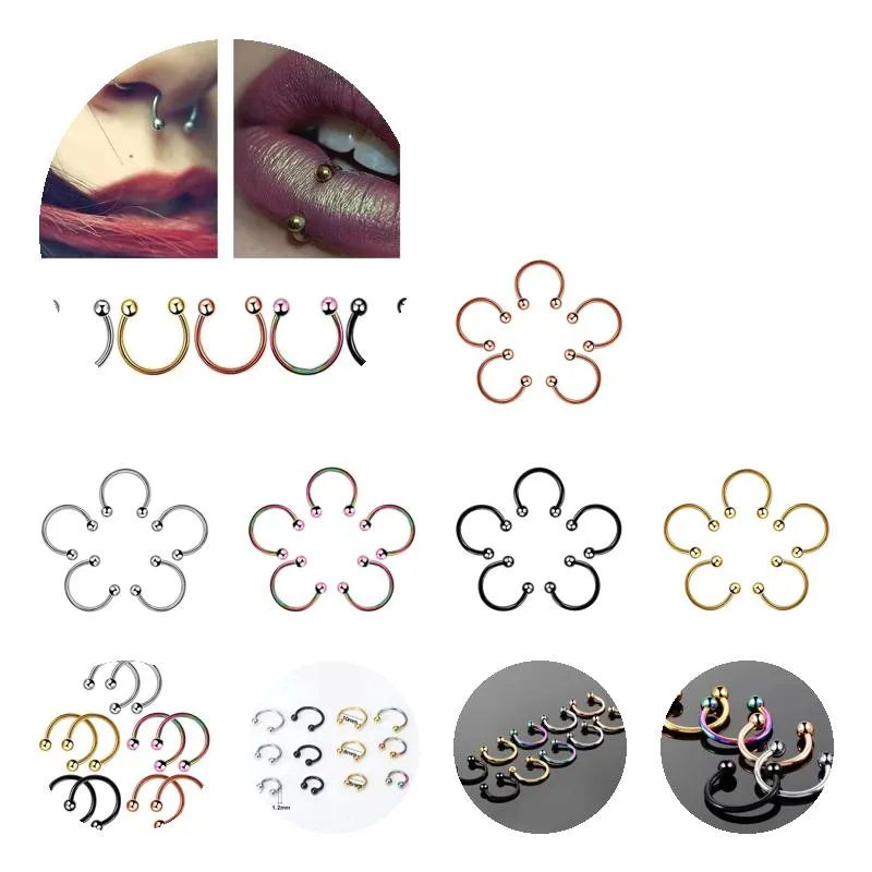 Nose Rings & Studs Fashion Stainless Steel Horseshoe Fake Ring C Clip Lip Piercing Stud Hoop For Women Men Barbell Drop Delivery Je J Otfcl
