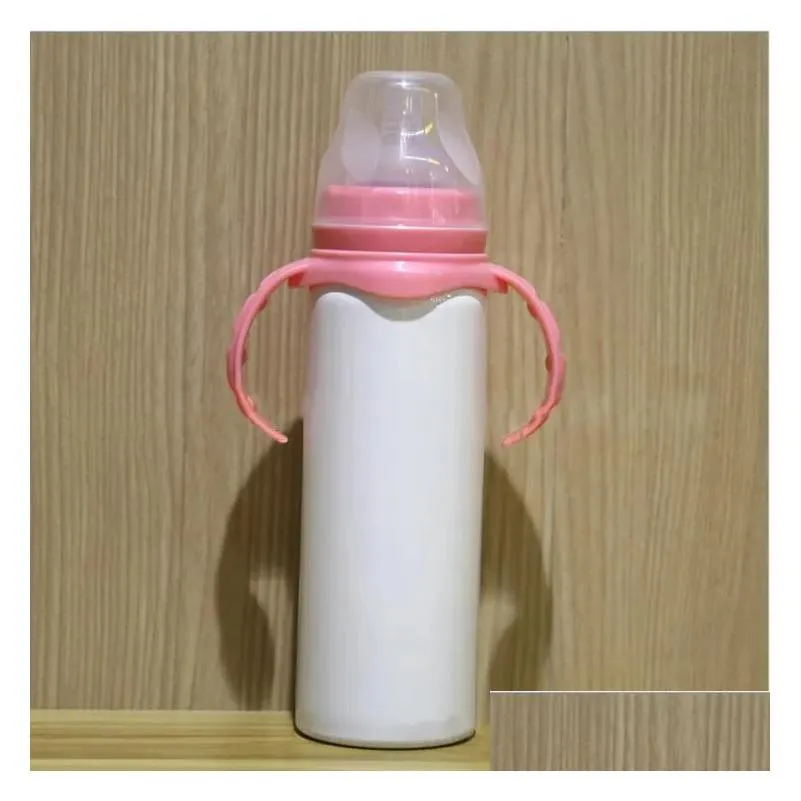 DIY Sublimation Sippy Cup White Blanks Vacuum Tumbler Stainless Steel Bottles With Handle Baby Milk Straw Bottle Sea LSK17127827