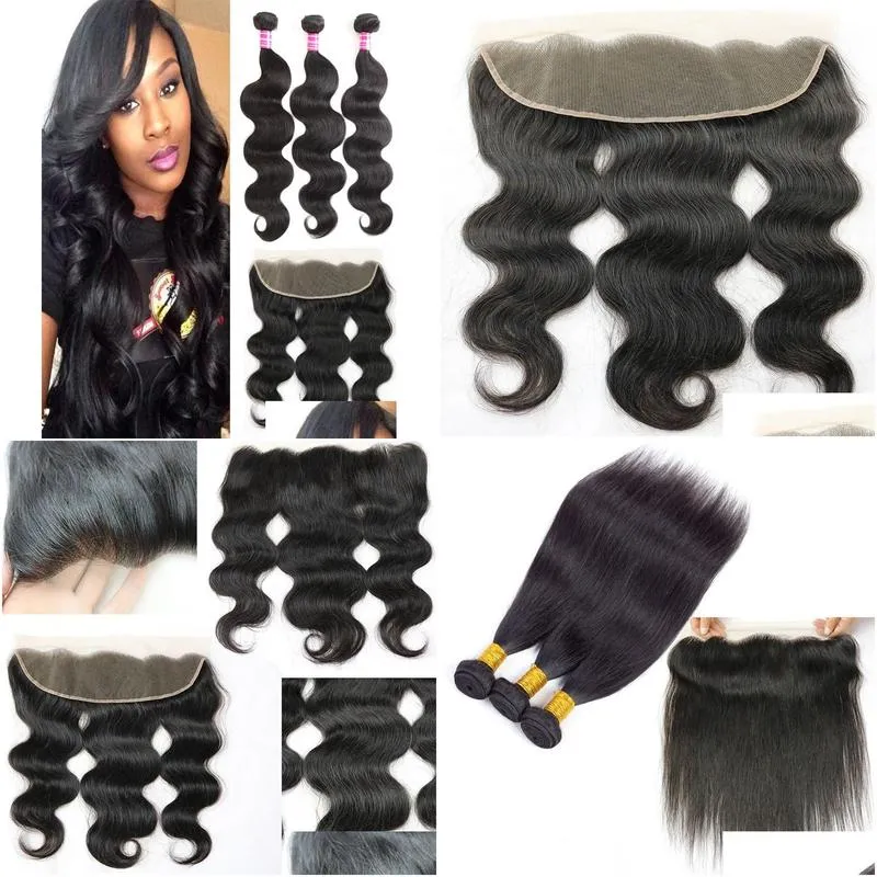 Wet and Wavy Brazilian Body Wave Hair Bundles with Frontal 13x4 Lace Frontal and Remy Human Hair Weave Bundles top Extensions