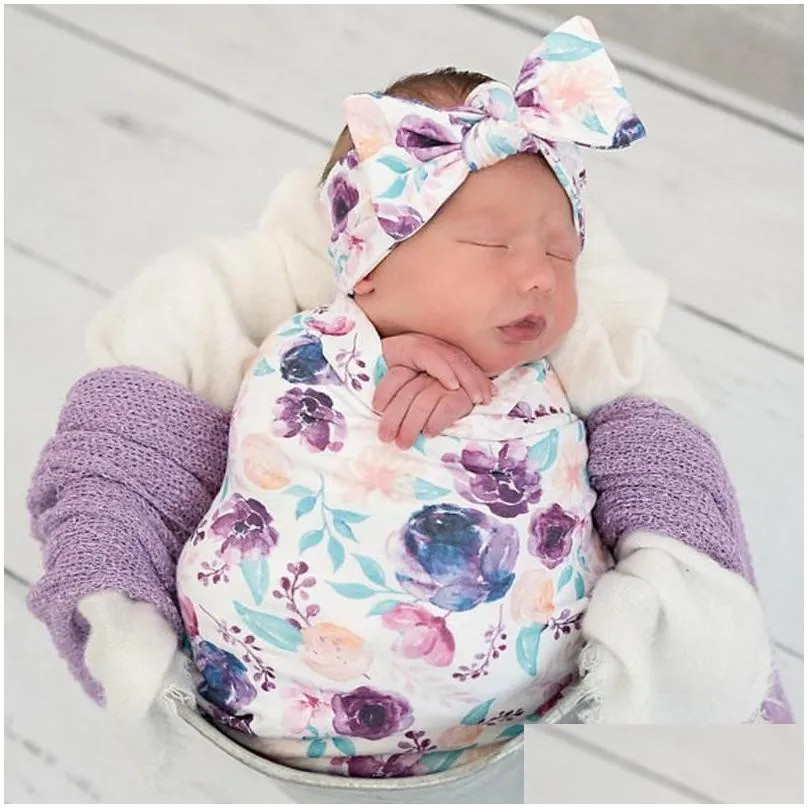 Newborn Baby Boy Girl Printed Crib Sleeping Bag Baby Wrap Swaddle Clothes Set New Born Pography Receiving Blankets Floral 354208044