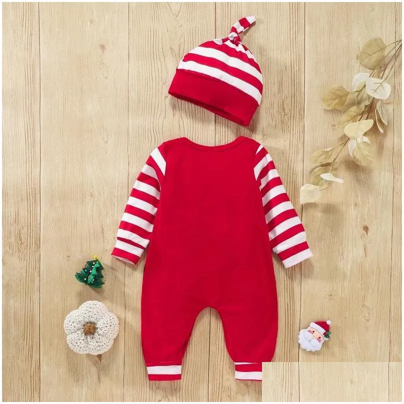 Clothing Sets Born Infant Baby Boy Girl My First Christmas Outfits Long Sleeves Romper Jumpsuit Hat Set Santa Claus Xmas Costume