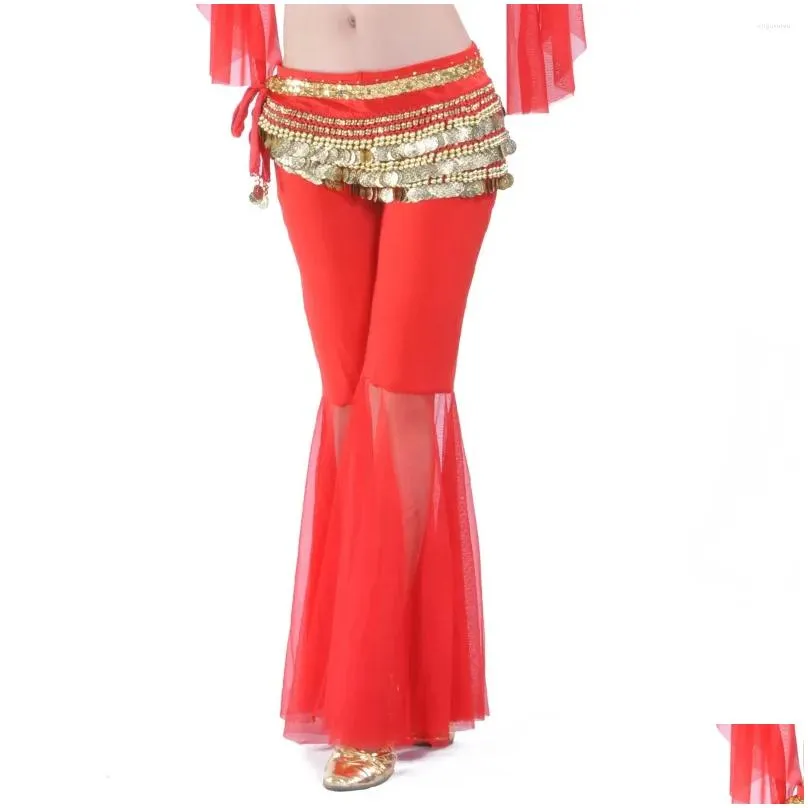 Stage Wear Belly Dance Mesh Flared Pants Costume Accessories Performance Prop Sexy Tassel Sequins