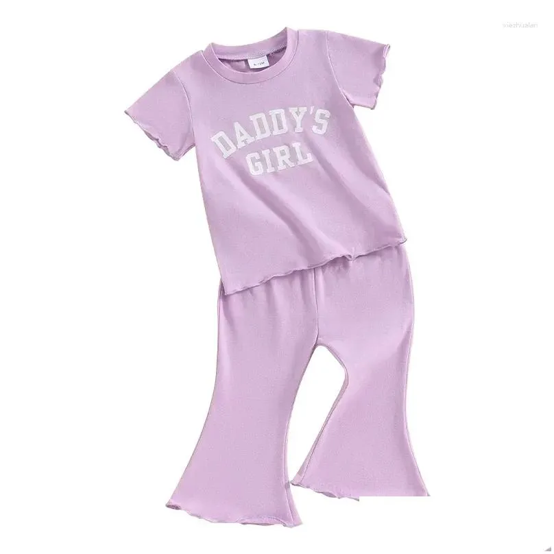 Clothing Sets Toddler Baby Girl Clothes 6 9 12 18 24 Months Summer Outifts Letter Print Short Sleeve T-shirt Bell Bottoms Pants Set