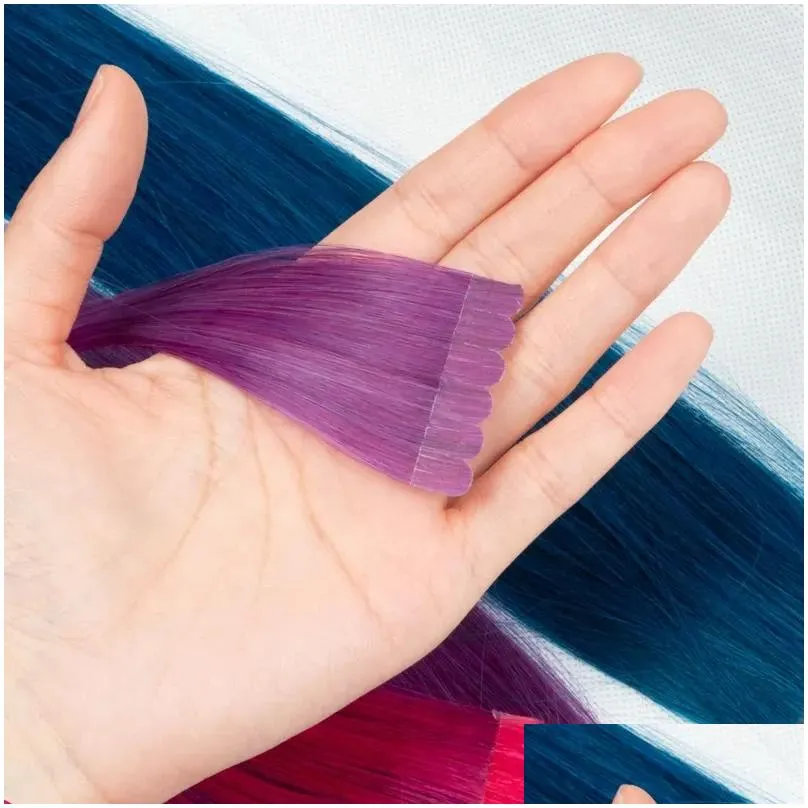 Extensions Tape In Hair Extensions Human Hair Colored Hair Exetnsions Mini Tape Ins For Highlights/Add Volume Doublesided Adhesive