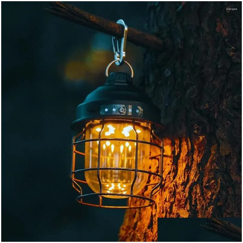 Portable Lanterns Mini Vintage Metal Hanging Rechargeable 3600mAh Battery Warm Light Led Camp Lantern Lightweight Tent For Outdoor