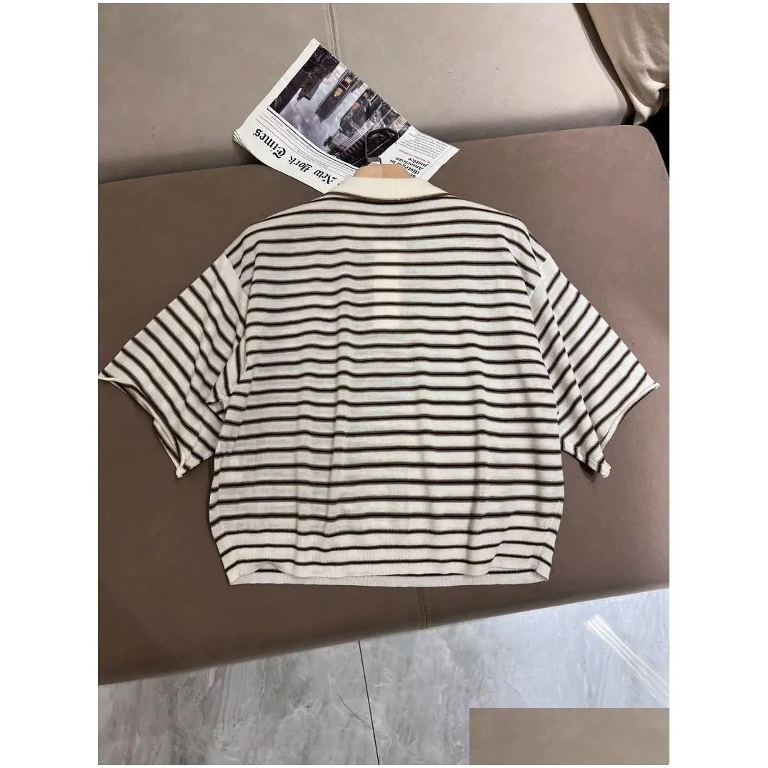 Women Shirts Summer Wool brunello Casual Striped Polo Shirt