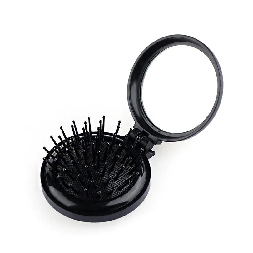 Colorful Girls Portable Mini Folding Comb Airbag Massage Round Travel Hair Brush With Mirror8823587