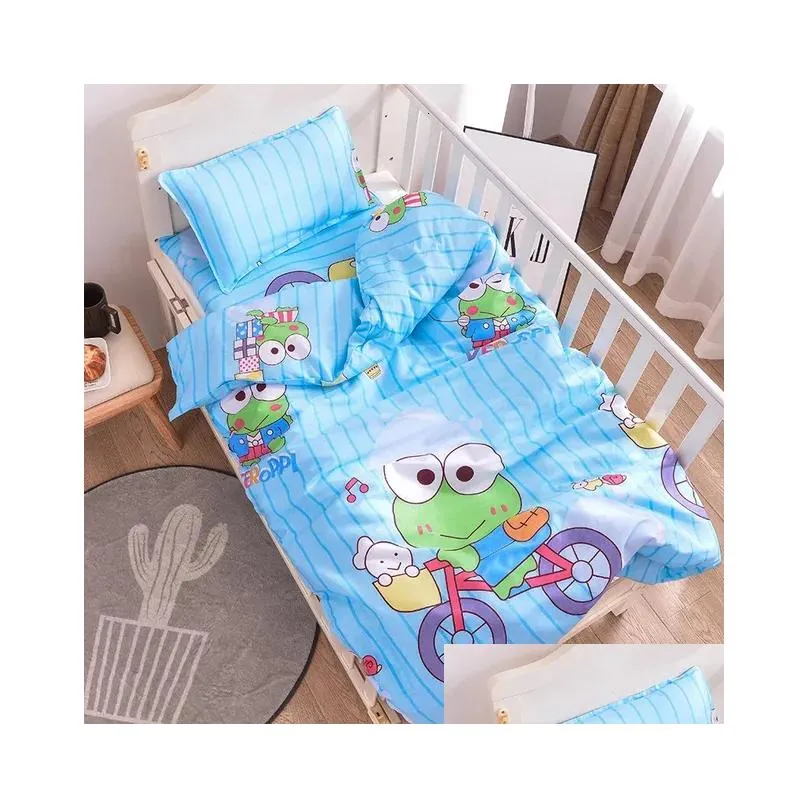 3pcs Kindergarten Duvet Cover Crib Linen Kit Children Cartoon Animal Bedding Set Without Filler Boy Girl Pure Cotton Pillowcase 240328