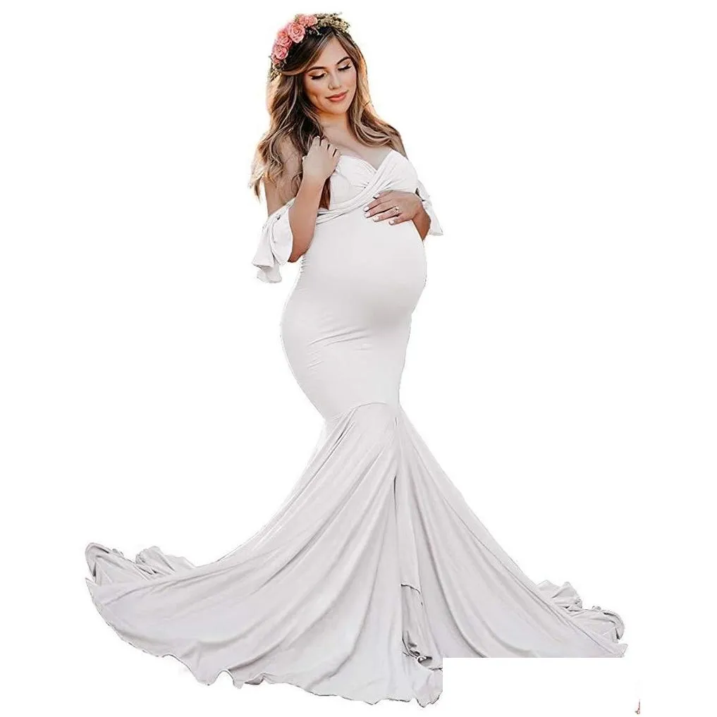 Maternity Dresses For Po Shoot Pregnant Women Sexy Shoulderless Mermaid Clothes Pregnancy Dress Baby Shower Pography Props 29857519