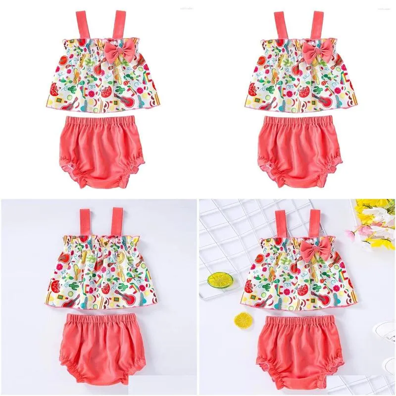 Clothing Sets Toddler Girls Two Piece Swimsuits Sleeveless Cartoon Print Bow Tankini Set Summer Bathing Suits