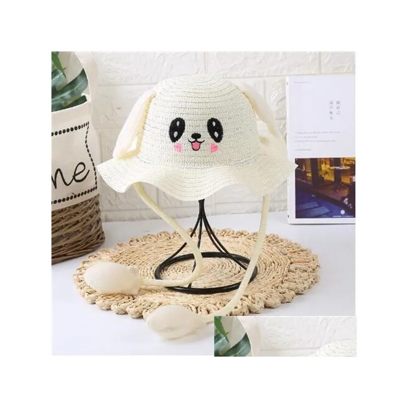 Children`s sun hat Summer men`s and women`s sun block straw hats cute hats that move the ears