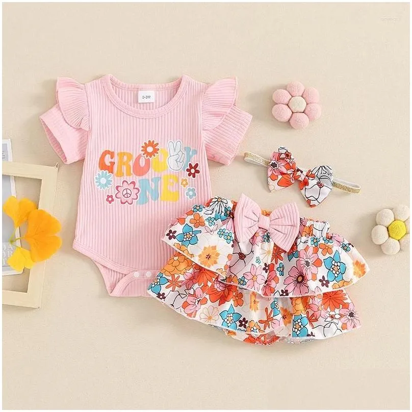 Clothing Sets Born Baby Girl Mamas Outfit Short Sleeve Letter Romper Ruffled Floral Shorts 3Pcs Cute Summer Clothes Set