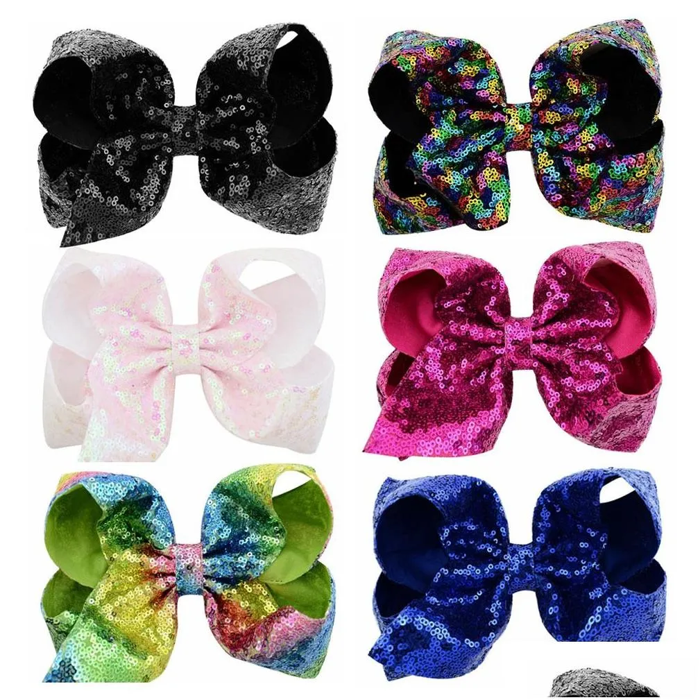 Baby Large Grosgrain Ribbon Sequins Bow Hairpin Clips Girls Bowknot Barrette Kids Hair Boutique Bows Mermaid Children Hair