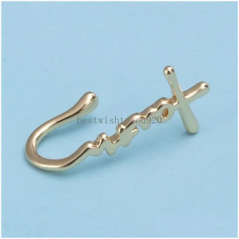 Faith Cross Clip on Nose Rings Non Piercing Nariz Cuff Earring Fake Piercing Copper For Women Men Punk Body Jewelry