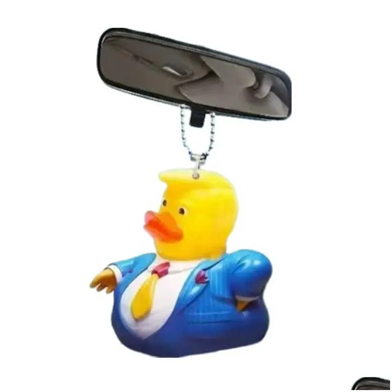 Trump Ducks Keychain Acrylic 2D Rearview Mirror Key Chain Car Decoration Pendant