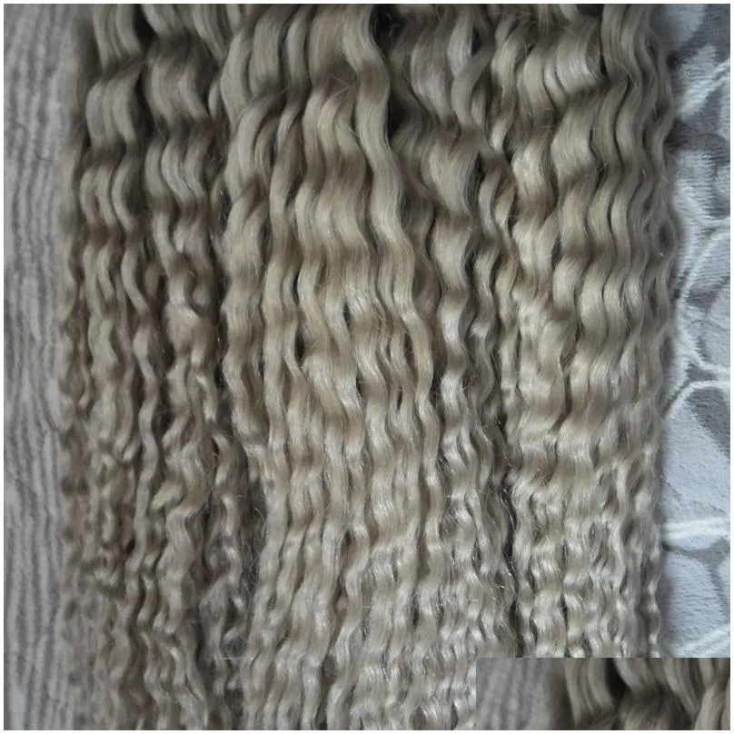 Silvery kinky curly Remy Hair Extensions Pre Bonded Nano Loop Ring Hair 200g 7a 100 Remy Hair 200pcs Nano Rings Beads7566190