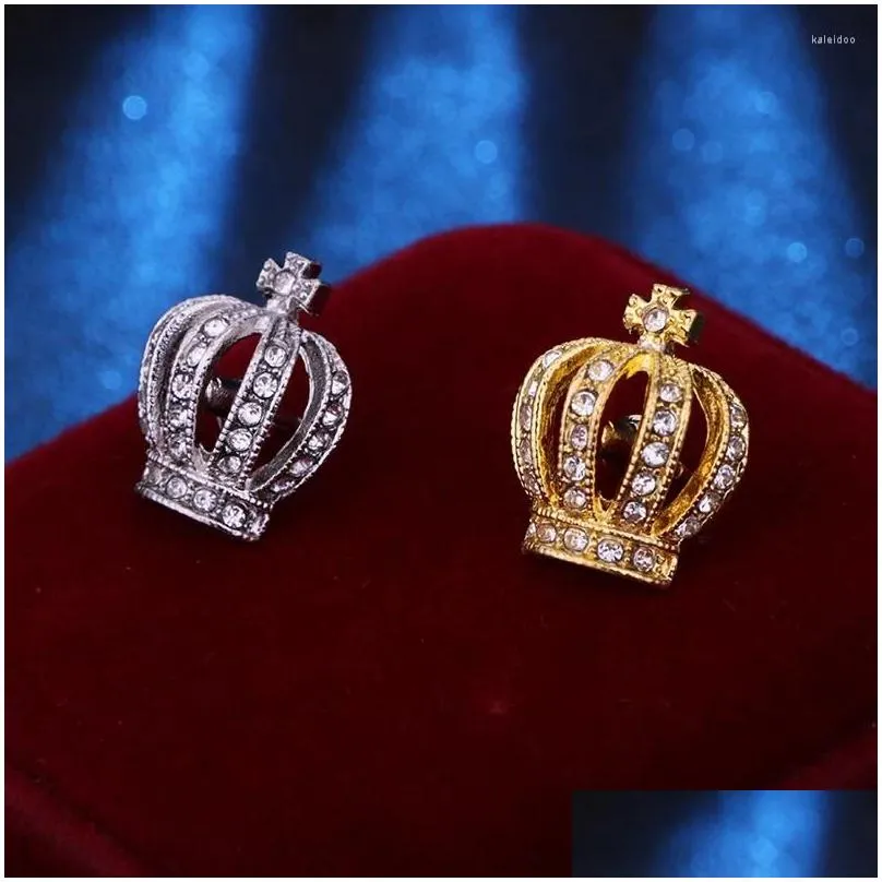 Brooches Korean Fashion Crown Brooch Men`s Suit Coat Collar Pin Rhinestone Crystal Corsage Jewelry Gifts For Women Clothing