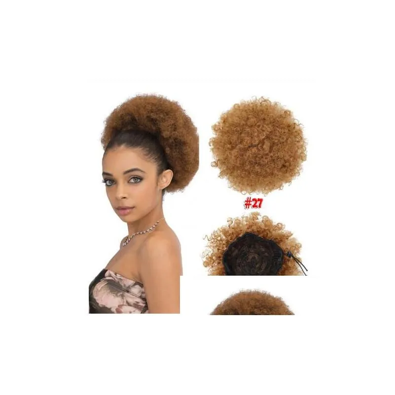 Kinky Curly Updo Clip Hair Extensions For Synthetic Afro curly hair bun 13 Colors 60g Drawstring Chignon Bun7631690