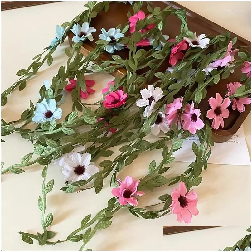 Hair Clips Daisies Flowers Green Leaf Rattan Headband For Women Sweet Summer Fashion Accessories Fairycore Hairwears Girls Gift