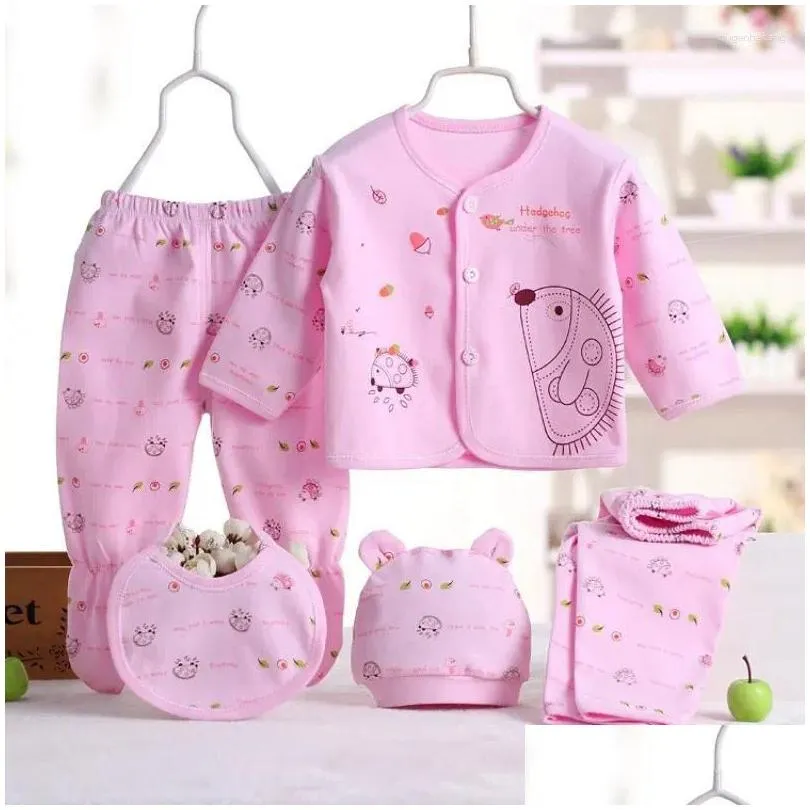 Clothing Sets 5pcs/set 0- Born Baby Suit Set Top 2 Pants Hat Bibs Boy Girl Clothes Pure Cotton Breathable Cartoon Underwear