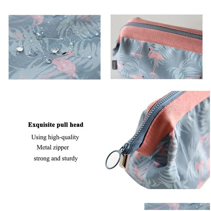 Flamingo Travel Cosmetic Bag Brush Bag Fashion Cute Womens Jewelry Storage Belt Zipper Electronic Accessories Portable Cube