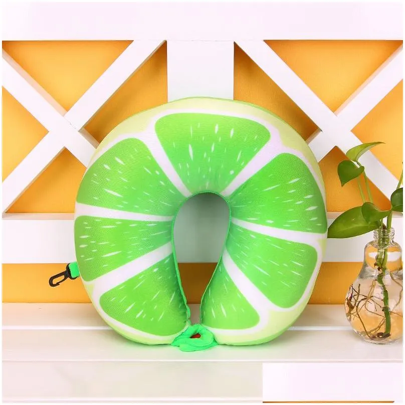 1pcs 6 Colors Fruit U Shaped Pillow Protect the Neck Travel Watermelon Lemon Kiwi Orange Pillows Cushion7041223