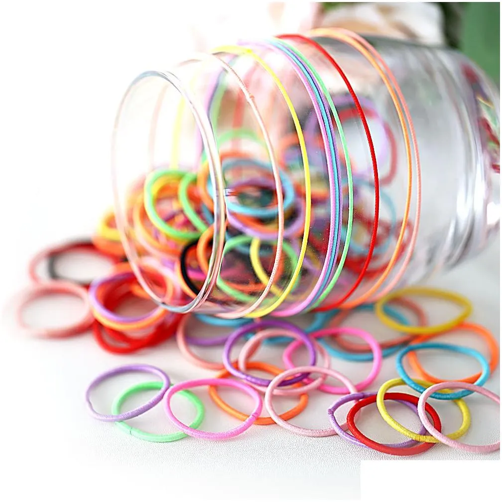 3cm 100 Pcslot Cute Candy Colors Elastic Hair Band Rubber Bands Kids Safe Hairband Hair Accessories for Girl Headband Rope1651144