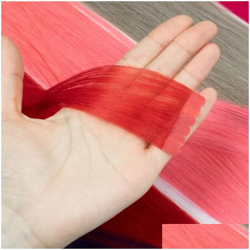 Extensions Tape In Hair Extensions Human Hair Colored Hair Exetnsions Mini Tape Ins For Highlights/Add Volume Doublesided Adhesive