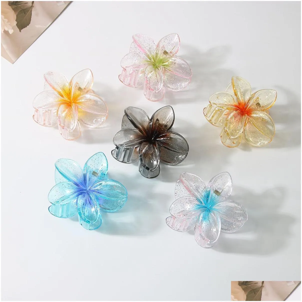 Transparent Glitter 8cm Large Size Flower Hairclips Fashion Flower Claw Clip for Women Girls Clamps Crab Headband Hair Accessories 016