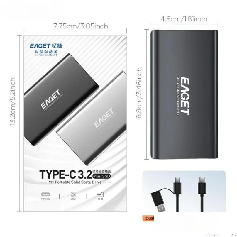 Drives EAGET M1 External SSD 1TB USB 3.2 Gen 2 Portable Solid State Drive 512GB 4TB Type C SSD External Drive for Laptop PC