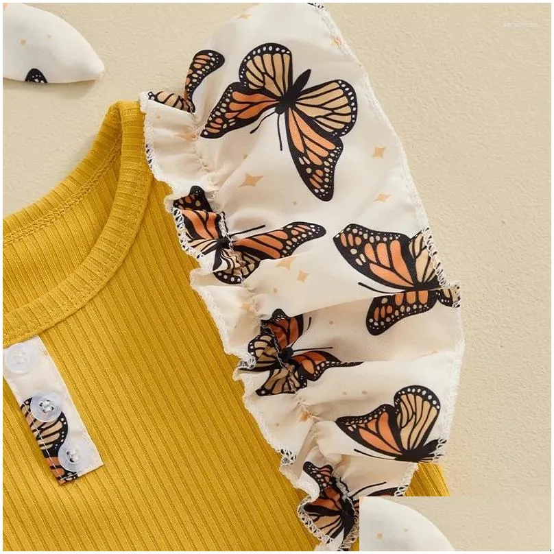 Clothing Sets Born Baby Girl Summer Clothes Sleeve Ribbed Romper Butterfly Floral Shorts Headband 3Pcs Outfit