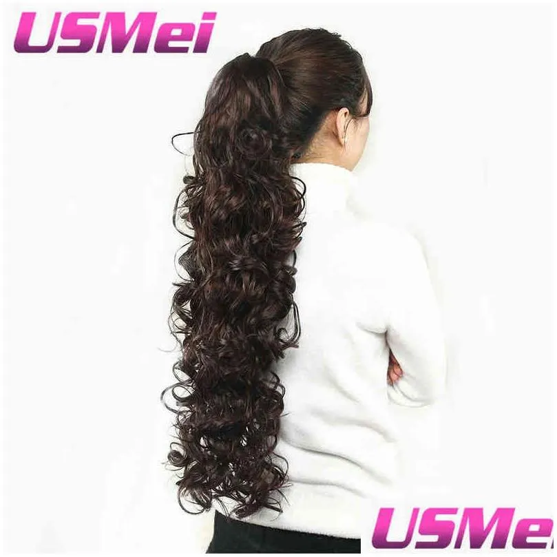 USMEI 32 inches Long curly Claw Clip tail Fake Hair Extensions False Hair Tails Horse Tress Synthetic Hairpieces 2101089711044