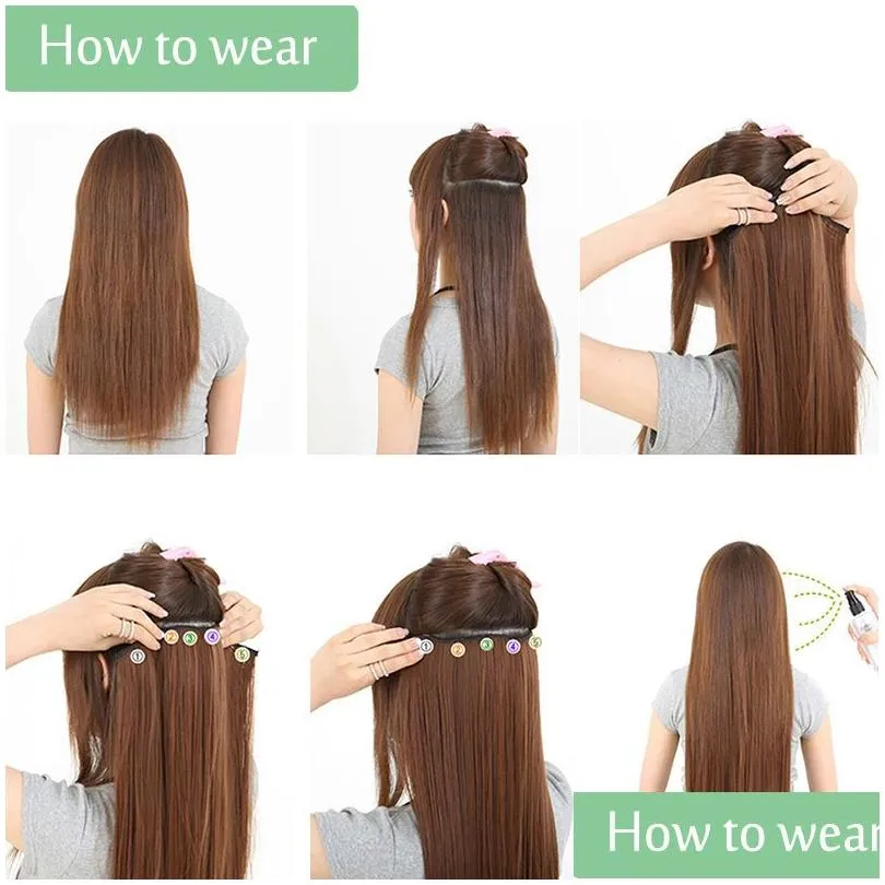 Allaosify 5 Clip In Hair Extension Synthetic Black Brown Fake Hairpieces Clip In hair accessories for women 2102171227338