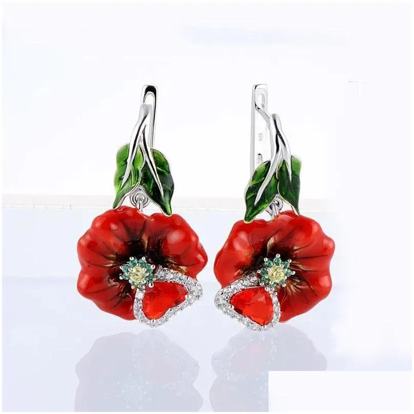 Dangle Earrings MOONROCY Rose Gold Color Red Flower Trendy Crystal Pendant Hook For Women Girls Vintage Jewelry Wholesale